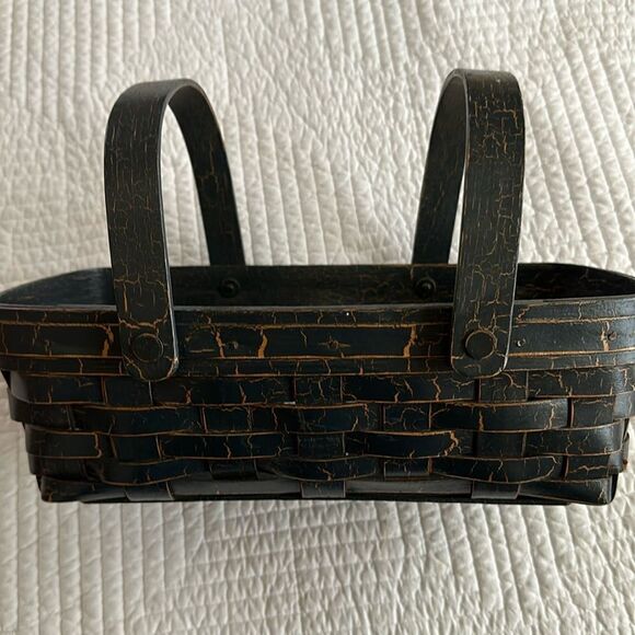 Henn Workshops Basket Green Crackled Christmas Keepsake Handles Hand Crafted - Picture 1 of 14